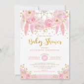 Boho Pink and Gold Dreamcatcher Floral Baby Shower Invitation (Front)