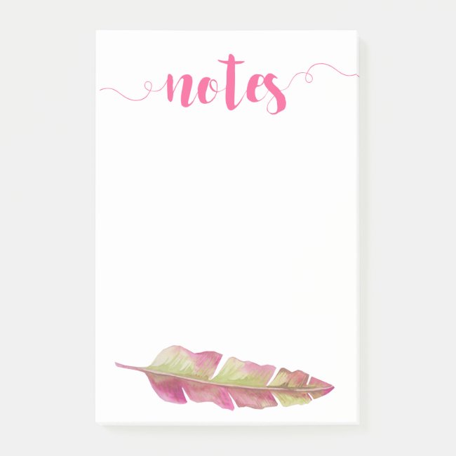Boho pink and green feather notes