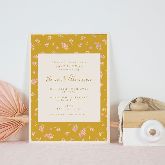 Boho Pink and Mustard Yellow Floral Baby Shower Invitation (Creator Uploaded)