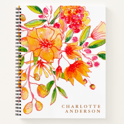 Boho Pink and Orange Floral Personalized Name Notebook