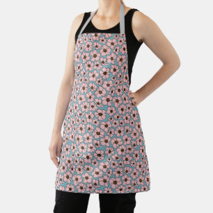 Boho Pink And Teal Blue Floral Print Apron