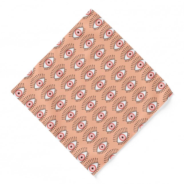 Boho Pink and White Greek Evil Eye Patterned  Bandana (Front)