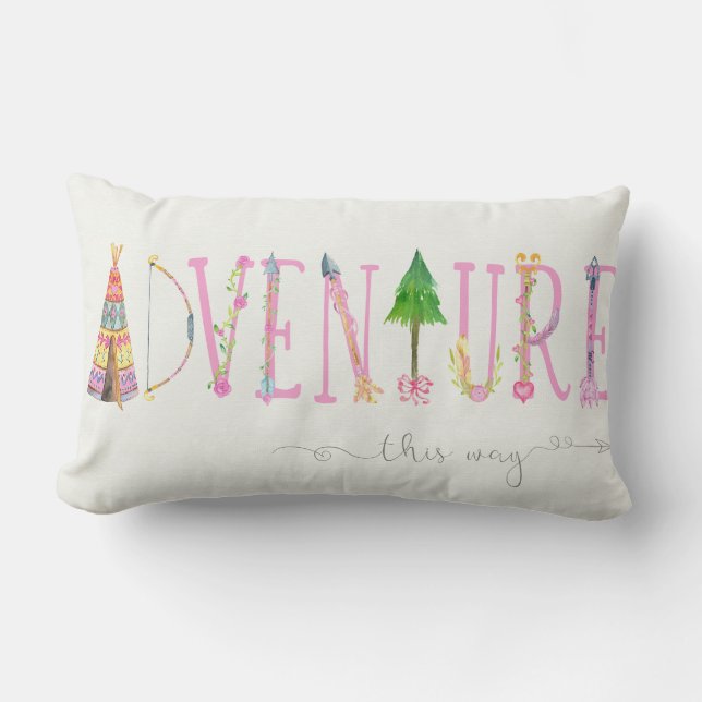 Boho Pink Baby Girl Adventure Teepee Throw Pillow (Front)