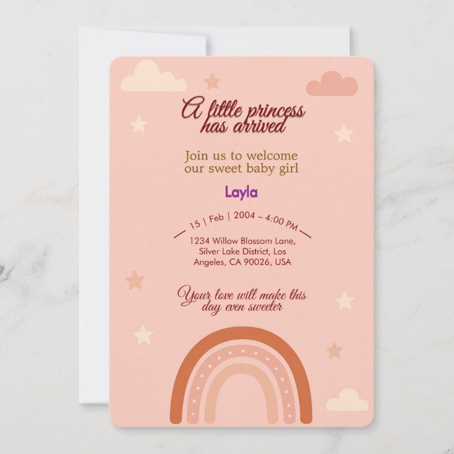 Boho Pink Baby Shower Invite (Front)