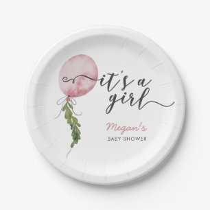 Boho Pink Balloon Oh Boy Baby Shower Paper Plate