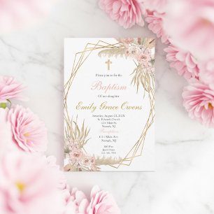 Boho pink baptism invitation