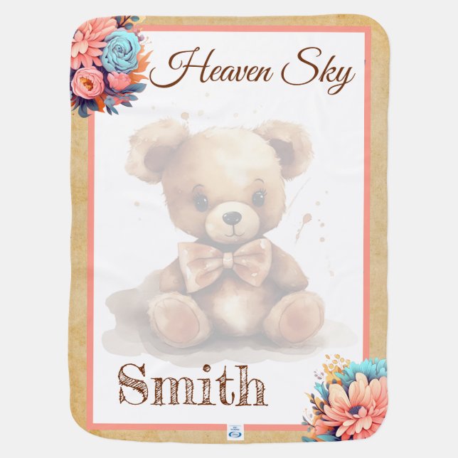 Boho Pink Bear Baby Shower  Baby Blanket (Back)