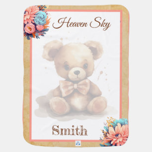 Boho Pink Bear Baby Shower Blanket