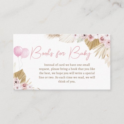 Boho Pink Bear Baby Shower Books for Baby Enclosure Card