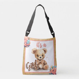 Boho Pink Bear Baby Shower Crossbody Bag