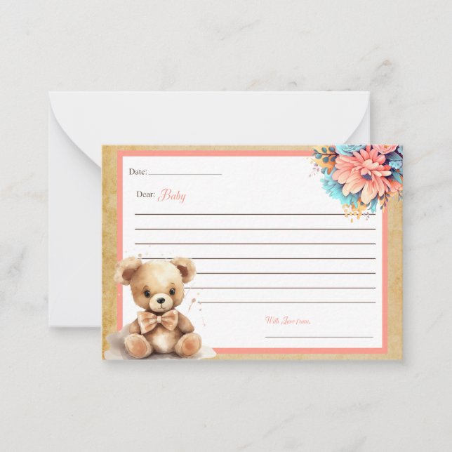 Boho Pink Bear Baby Shower Dear Baby Cards (Front)