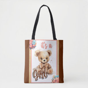 Boho Pink Bear Baby Shower  Tote Bag