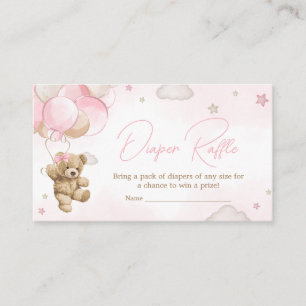 Boho Pink Bear Balloon Baby Shower Diaper Raffle Enclosure Card