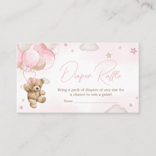 Boho Pink Bear Balloon Baby Shower Diaper Raffle Enclosure Card