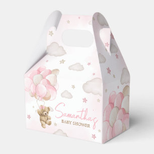 Boho Pink Bear Balloon Baby Shower Favor Boxes