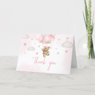 Boho Pink Bear Balloon Baby Shower Letterpress Thank You Card