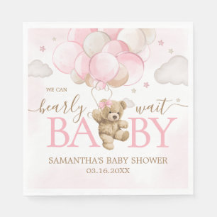 Boho Pink Bear Balloon Baby Shower Napkins
