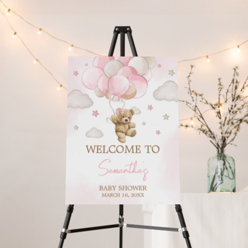 Boho Pink Bear Balloon Baby Shower Welcome Sign