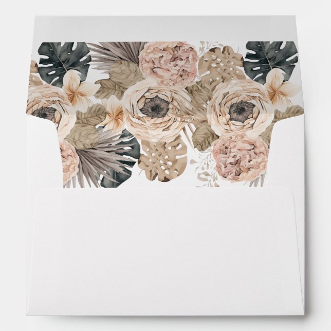 Boho Pink Beige Floral Personalized Wedding Envelope (Back (Bottom))