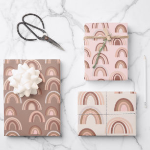 Boho Pink Beige Rainbow Wrapping Paper Sheets