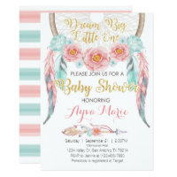 Boho Pink Blue Dreamcatcher Baby Shower Invitation