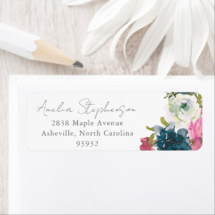 Boho Pink Blue Floral Custom Return Address Label