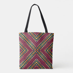 Boho Pink, Blue, Orange & Yellow Tribal Inspired Tote Bag