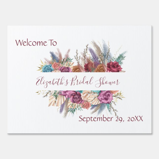 Boho Pink Blue Purple Floral Bridal Shower Yard  S Sign (Front)