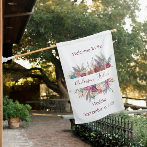 Boho Pink Blue Purple Floral Wedding Bridal Shower House Flag