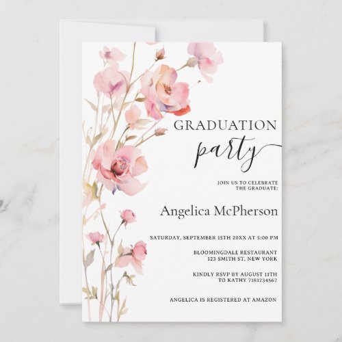 BOHO PINK BLUSH WATERCOLOR FLOWERS GRADUATION