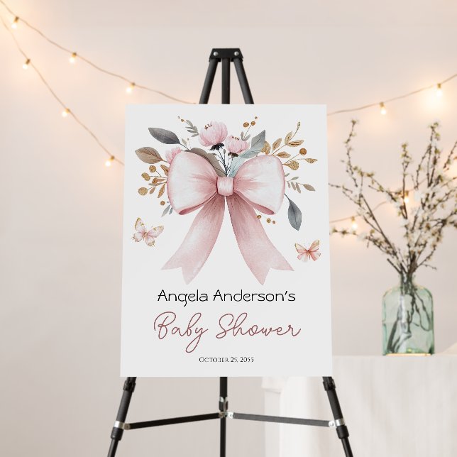 Boho Pink Bow Girl Oh Baby Shower  Foam Board (In Situ (Stand))