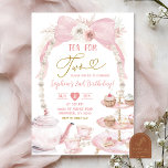 Boho Pink Bow Pearl Tea For Two Birthday Invitation<br><div class="desc">Pearl Pink Bow Coquette Kids Birthday Invitation,  Boho Pink Bow Tea For Two Birthday Celebration,  Pampas Floral Tea Party 2nd Birthday</div>