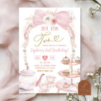 Boho Pink Bow Pearl Tea For Two Birthday