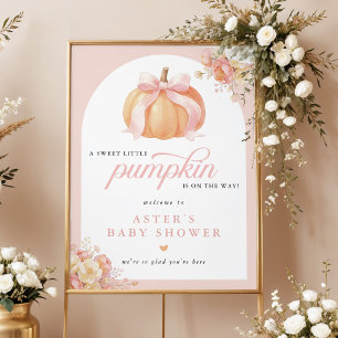 Boho Pink Bow Pumpkin Baby Shower Welcome Poster