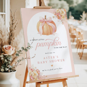 Boho Pink Bow Pumpkin Baby Shower Welcome SIgn