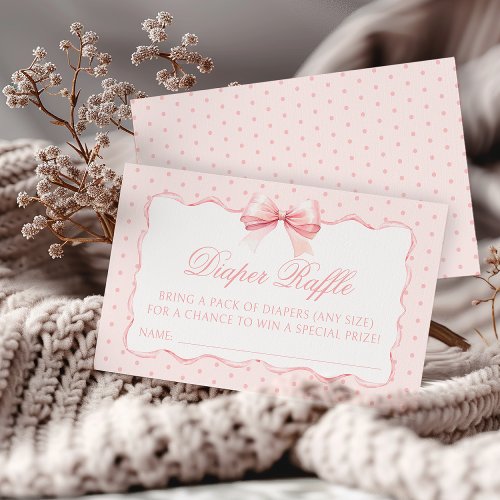 Boho pink bow ribbon baby shower diaper raffle enclosure card