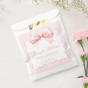 Boho pink bow ribbon polkadot baby girl shower favor bag