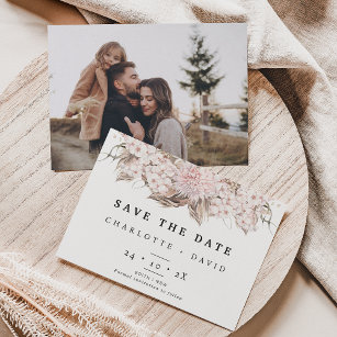 Boho Pink Brown Floral Wedding Save The Date Card