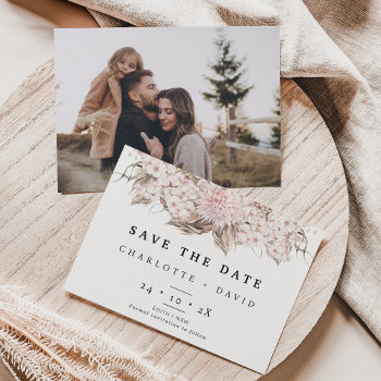 Boho Pink Brown Floral Wedding Save The Date Card by figtreedesign at Zazzle