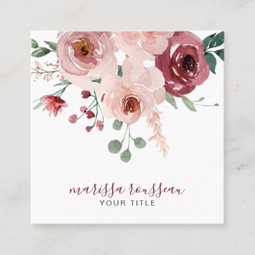 Boho Pink Burgundy Botanical Square Business Card