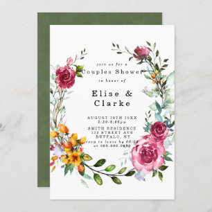 Boho Pink Burgundy Floral Couples Shower Invites