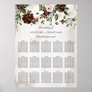 Boho Pink Burgundy Rose Watercolor Floral Wedding Poster