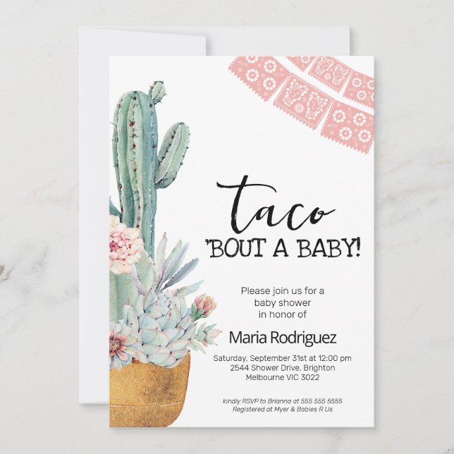 Boho Pink Cactus Taco Bout A Baby Shower Invitation (Front)