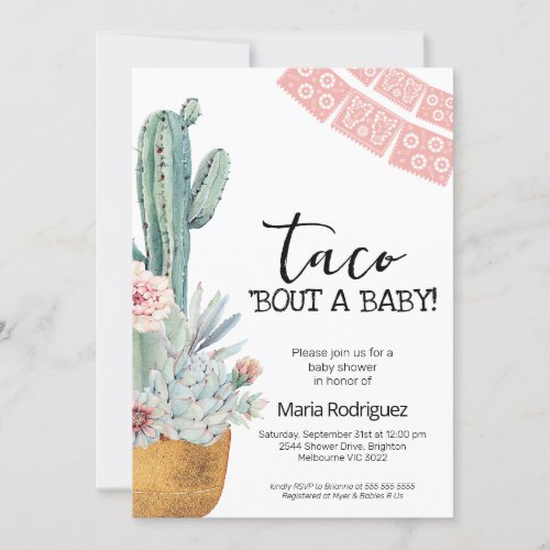 Boho Pink Cactus Taco Bout A Baby Shower Invitation