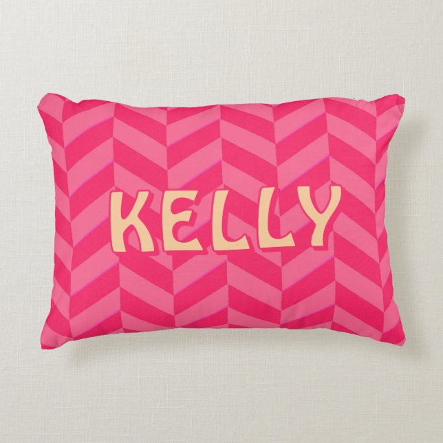 Boho Pink Chevron Ikat Inspired Pattern Red Accent Pillow (Front)