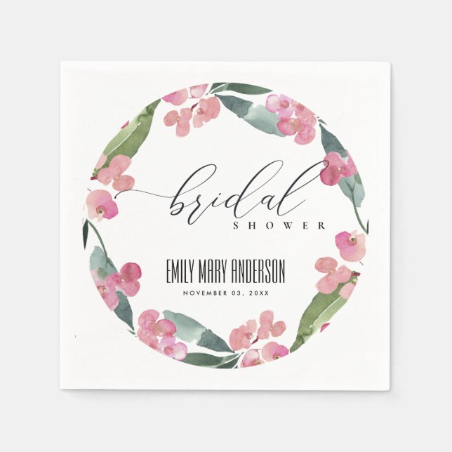 BOHO PINK CHRIST THORN BLOOM FRAME BRIDAL SHOWER NAPKINS (Front)