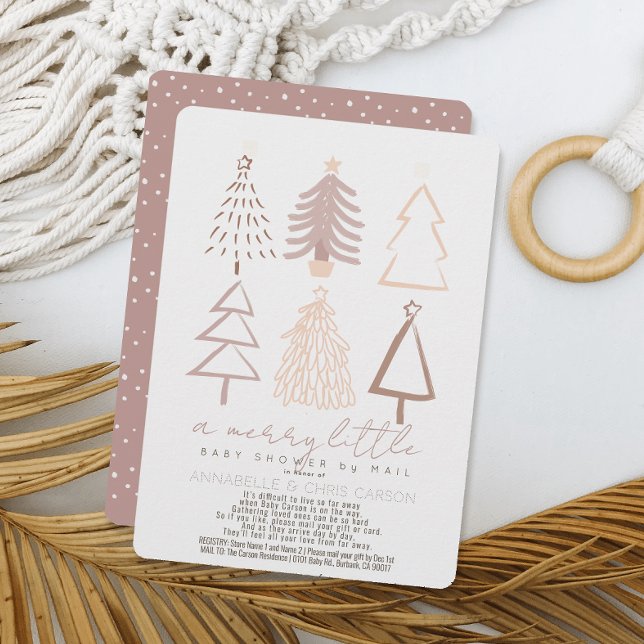Boho Pink Christmas Trees Baby Shower by Mail Invitation (Creator Uploaded)