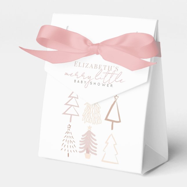 Boho Pink Christmas Trees Baby Shower Favor Boxes (Front Side)