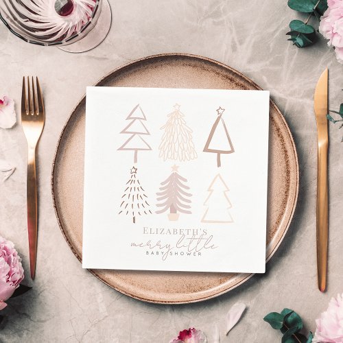 Boho Pink Christmas Trees Baby Shower Napkins