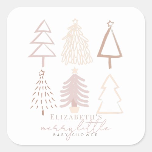 Boho Pink Christmas Trees Baby Shower Square Sticker